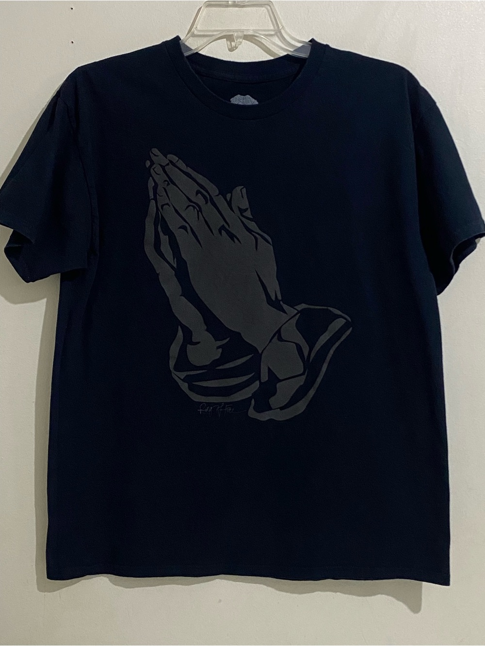 Ring of Fire Black T‑Shirt with Tonal Praying Hands Graphic Y2K